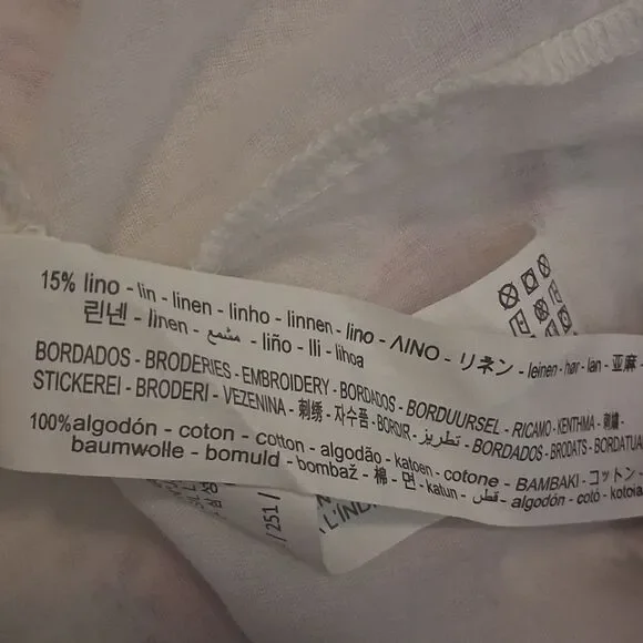 Zara Cottage Pink Floral Dress Eyelet Front Slit Sweetheart Neck - Picture 6 of 8